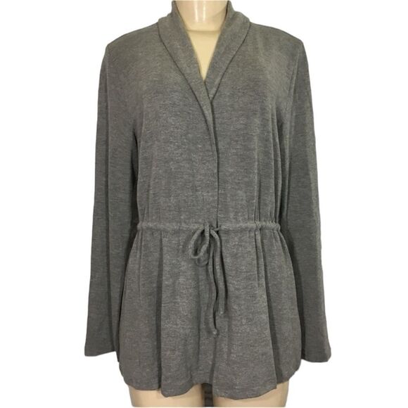 CUPCAKES & CASHMERE GRAY OPEN FRONT TIE WAIST LONG SLEEVE CARDIGAN L MINIMALIST - Picture 1 of 8